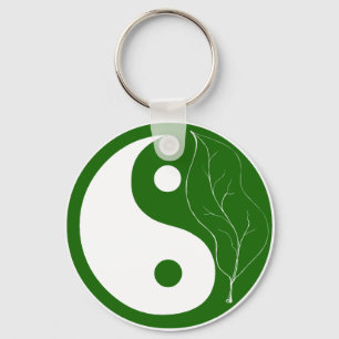 Porte-clés Symbole vert de Yin Yang de feuille