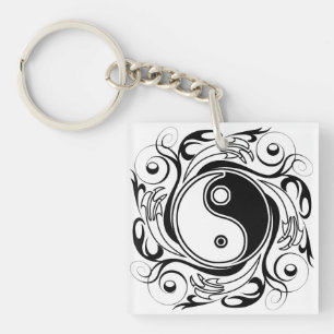 Porte-clés Symbole Yin & Yang Style de tatouage noir et blanc