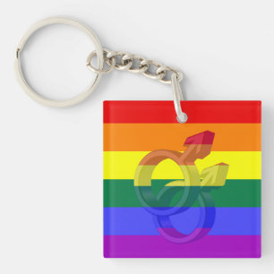 Porte-clés Symboles de la Fierté de couple masculin Arc-en-ci