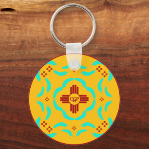 Porte-clés Symboles Red Zia Nouveau-Mexique Plumes turquoise