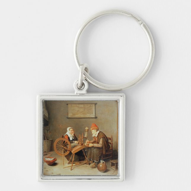 Porte-clés T31883 un intérieur avec dame âgée à une rotation (Devant)