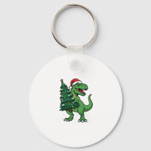 Porte-clés T-Rex de Noël portant un sapin de Noël
