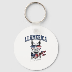 Porte-clés T-Shir gravure vintage lama patriotique Llamerica