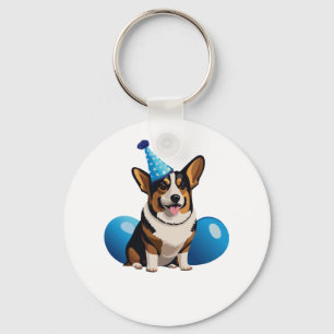 Porte-clés T-shirt classique d'anniversaire de Corgi bleu