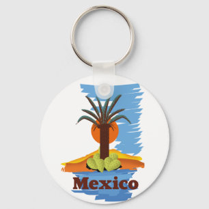 Porte-clés T-Shirt Classique Rond Dessin Animé de Palmier Mex