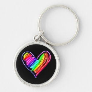 Porte-clés T-Shirt Cœur Arc-en-Ciel Néon Rassemblement Fierté