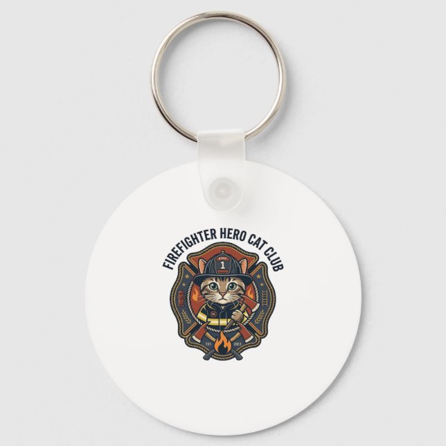 Porte-clés T-shirt graphique chat héros pompier - Pompiers (Recto)