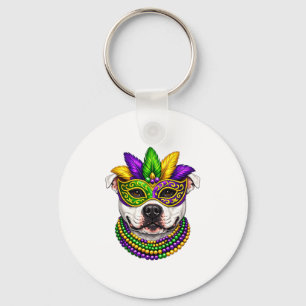 Porte-clés T-shirt Mardi Gras mignon pour chien Pit Bull blan