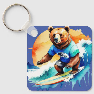 Porte-clés T-shirt ours à surf drôle