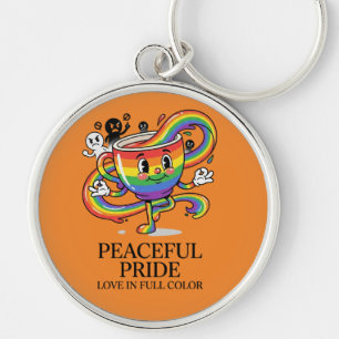Porte-clés T-Shirt Tasse de Café Arc-en-Ciel Fière Paix Rétro