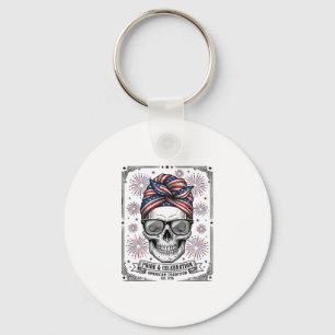 Porte-clés T-shirt vintage gravure crâne patriotique feu d'ar