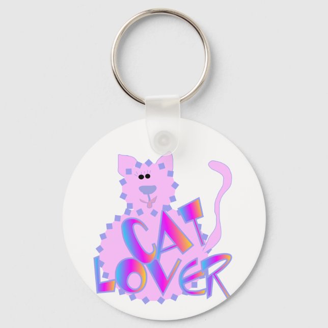 Porte-clés T-shirts et cadeaux roses d'amoureux des chats (Recto)