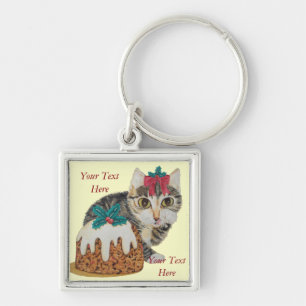 Porte-clés tabby gris chaton mignon lécher patte noël