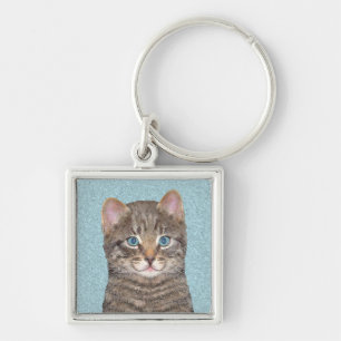 Porte-clés Tabby Gris Peinture Chat - Cute Original Art Chat