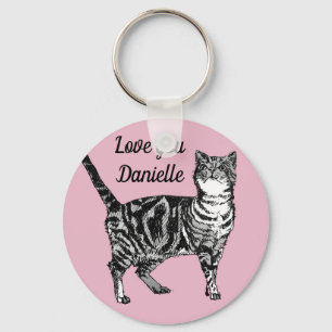 Porte-clés Tabby Rose Chat Chats Kitty Girls Nom Cercle Clé