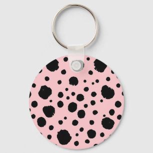 Porte-clés Taches d'encre noire sur fond rose à pois