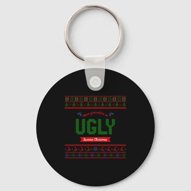Porte-clés Tacky Christmas Nordic Knit Pattern Red Green Ugly (Recto)