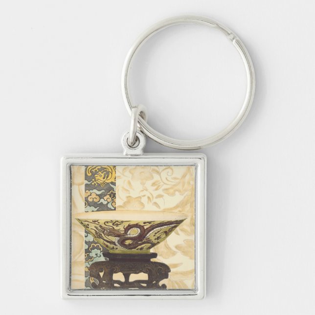 Porte-clés Tapisserie asiatique avec bol et design dragon (Devant)