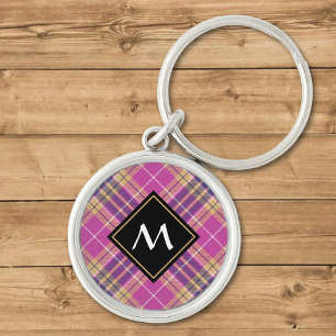 Porte-clés Tartan rose, or et bleu