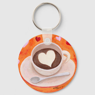 Porte-clés Tasse de café avec des coeurs