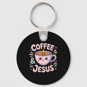 Porte-clés Tasse de café & Jésus Foi chrétienne Croix 