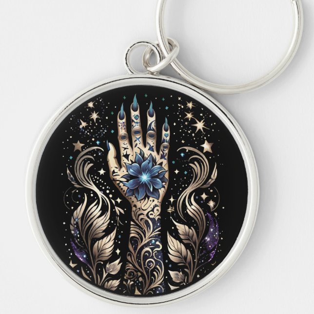 Porte-clés Tatouage Main Noir Et Or (Devant)