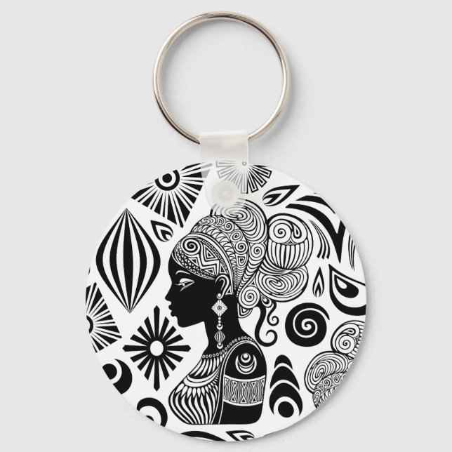 Porte-clés Tatouage Tribal Portrait de Fille Africaine (Recto)