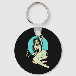 Porte-clés Tatoué Goth Pin-up Girl Horror Ghost Moon Rockab