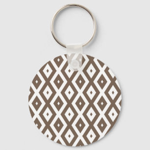 Porte-clés Taupe motif diamant brun et blanc