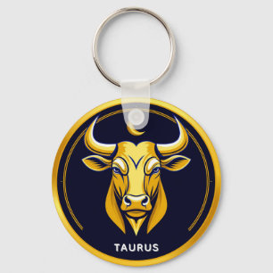 Porte-clés Taureau doré dans un cercle du zodiaque cosmique