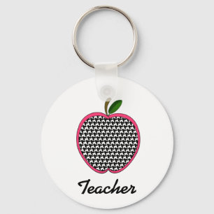 Porte-clés Teacher Keychain- Houndstooth Apple With Pink Trim