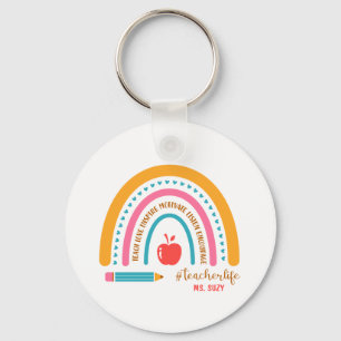 Porte-clés #Teacherlife Rainbow Nom de l'enseignant personnal