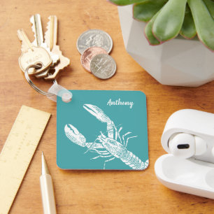 Porte-clés Teal Blue and White Lobster Personalized