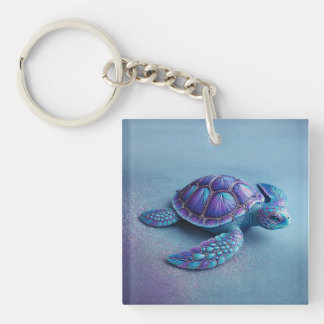 Porte-clés Teal Blue Purple Turtle Colorful Sea Turtle