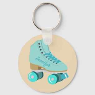 Porte-clés Teal Blue Retro Quad Roller Skate Personalized