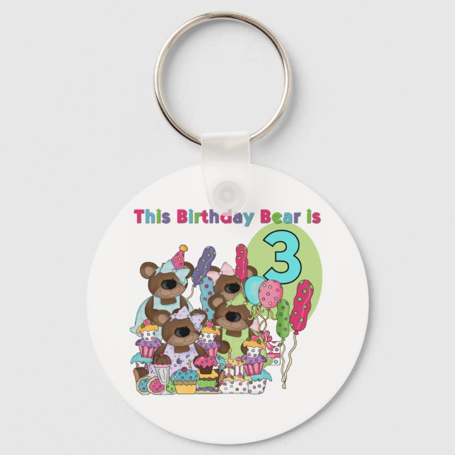 Porte-clés Teddy Bear Party 3e Anniversaire Tshirts et cadeau (Recto)
