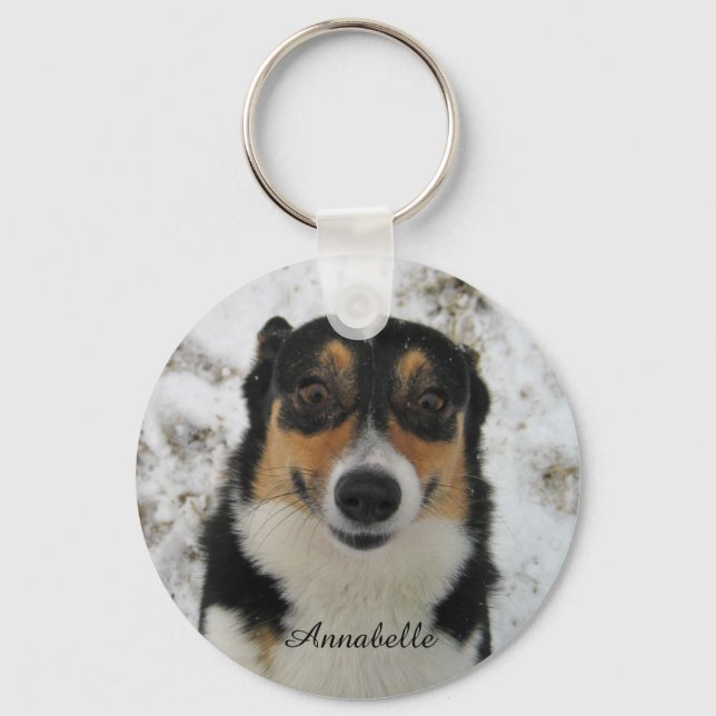 Porte-clés Téléchargez la photo de votre chien avec son nom (Recto)