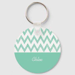Porte-clés Tendance Crayon Vert Chevron Zigzags Avec Nom