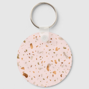Porte-clés Terrazzo Rose Blush Avec Spots De Cuivre Or