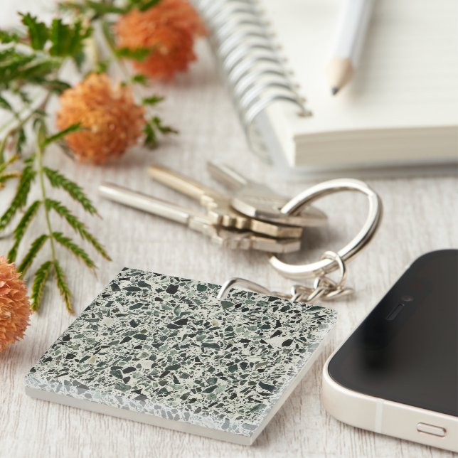 Porte-clés Terrazzo Vert Moderne (Devant Droit)
