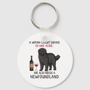 Porte-clés Terre-Neuve et le vin Drôle chien