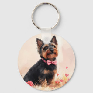 Porte-clés Terrier australien avec Rose - Saint Valentin