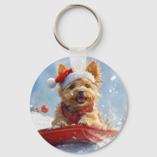Porte-clés Terrier Australien en Traîneau Qu'il neige Noël