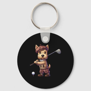 Porte-clés Terrier écossais mignon jouant au golf golfeur gol