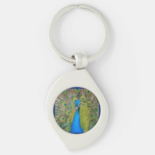 Porte-clés Tête bleue Peacock avec et des plumes de queue col