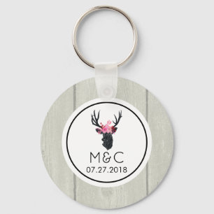 Porte-clés Tête de cerf géométrique avec couronne florale sur