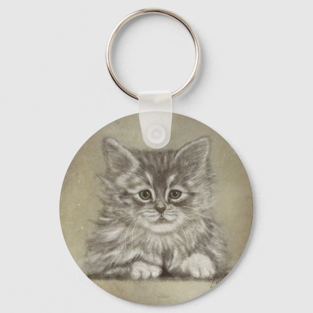 Porte-clés Tête de chaton | Belle peinture numérique de chat (Recto)