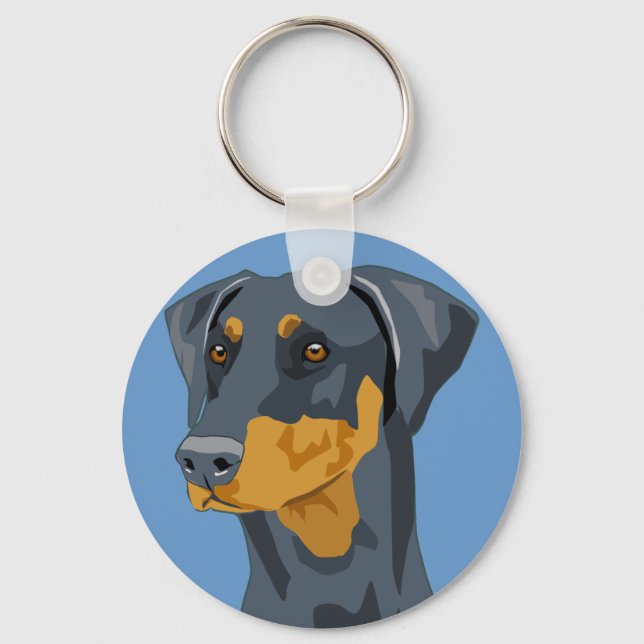 Porte-clés Tête de Doberman, Bleu, Non-haché (Recto)