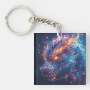 Porte-clés Tête de dragon ardent rayonnant une énergie intens