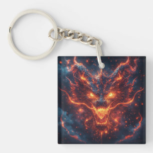 Porte-clés Tête de dragon ardent rayonnant une énergie intens